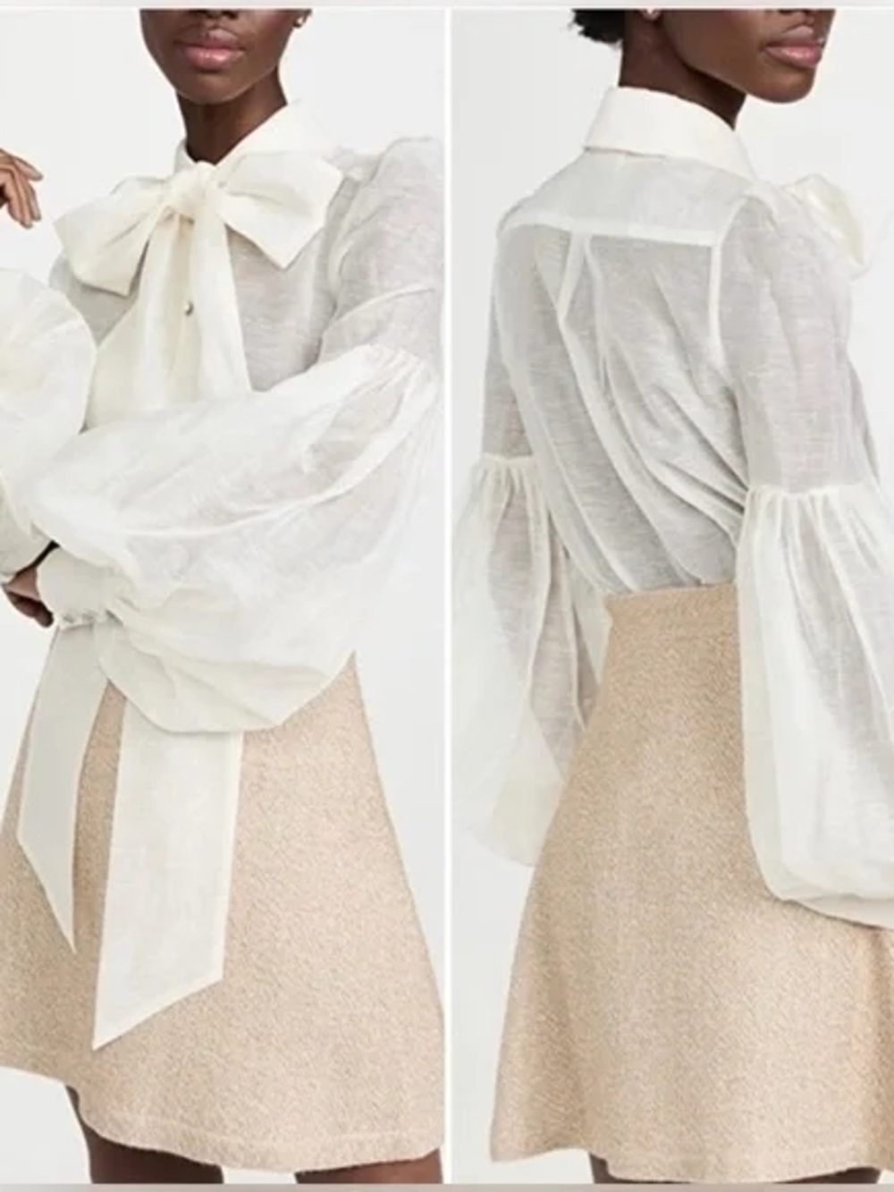 Zimmermann Cream Puff-Sleeve Tie-Neck Blouse - Picture 6 of 8